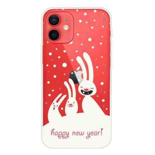 For iPhone 12 mini Trendy Cute Christmas Patterned Case Clear TPU Cover Phone Cases (Three White Rabbits)