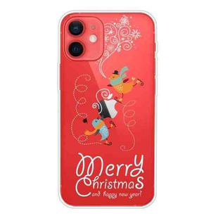 For iPhone 12 mini Trendy Cute Christmas Patterned Case Clear TPU Cover Phone Cases (Skiing Bird)