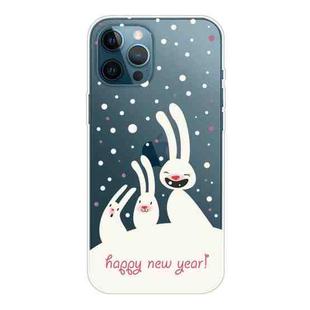 For iPhone 12 / 12 Pro Trendy Cute Christmas Patterned Case Clear TPU Cover Phone Cases(Three White Rabbits)