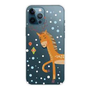 For iPhone 12 Pro Max Trendy Cute Christmas Patterned Case Clear TPU Cover Phone Cases(Stag Deer)