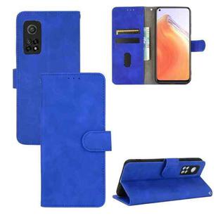 For Xiaomi Mi 10T Solid Color Skin Feel Magnetic Buckle Horizontal Flip Calf Texture PU Leather Case with Holder & Card Slots & Wallet(Blue)