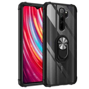 For Xiaomi Redmi Note 8 Pro Shockproof Transparent TPU + Acrylic Protective Case with Ring Holder(Black and Silver)