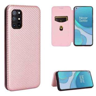 For OnePlus 8T Carbon Fiber Texture Horizontal Flip TPU + PC + PU Leather Case with Card Slot(Pink)