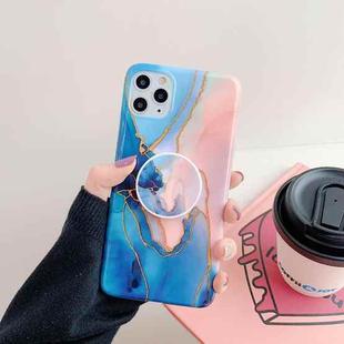 For iPhone 11 Irregular Marble Pattern Shockproof Protective Case with Holder (Shining Gold Blue)