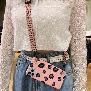 For iPhone 11 Pro Leopard Crossbody Shockproof TPU Case with Lanyard (Pink)