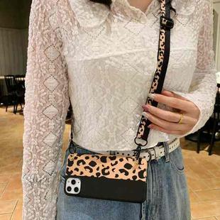 For iPhone 11 Leopard Crossbody Shockproof TPU Case with Lanyard (Black Brown)