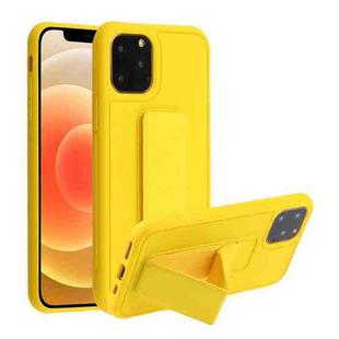 Shockproof PC + TPU Protective Case with Wristband & Holder For iPhone 12 mini(Yellow)