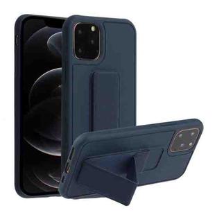 For iPhone 12 / 12 Pro Shockproof PC + TPU Protective Case with Wristband & Holder(Dark Blue)