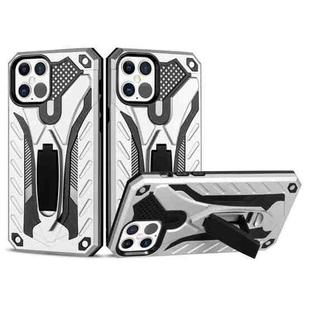 For iPhone 12 / 12 Pro Shockproof TPU + PC Protective Case with Holder(Silver)