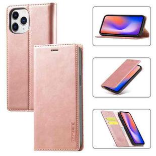 For iPhone 12 / 12 Pro LC.IMEEKE Strong Magnetism Ultra-thin Horizontal Flip Shockproof Matte TPU + PU Leather Case with Holder & Card Slots & Wallet(Rose Gold)