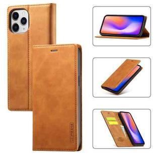 For iPhone 12 / 12 Pro LC.IMEEKE Strong Magnetism Ultra-thin Horizontal Flip Shockproof Matte TPU + PU Leather Case with Holder & Card Slots & Wallet(Brown)