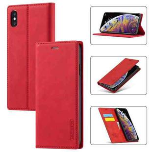 For iPhone X / XS LC.IMEEKE Strong Magnetism Ultra-thin Horizontal Flip Shockproof Matte TPU + PU Leather Case with Holder & Card Slots & Wallet(Red)