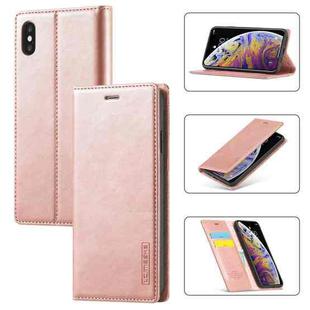 For iPhone X / XS LC.IMEEKE Strong Magnetism Ultra-thin Horizontal Flip Shockproof Matte TPU + PU Leather Case with Holder & Card Slots & Wallet(Rose Gold)