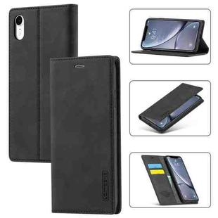 For iPhone XR LC.IMEEKE Strong Magnetism Ultra-thin Horizontal Flip Shockproof Matte TPU + PU Leather Case with Holder & Card Slots & Wallet(Black)
