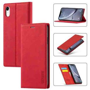 For iPhone XR LC.IMEEKE Strong Magnetism Ultra-thin Horizontal Flip Shockproof Matte TPU + PU Leather Case with Holder & Card Slots & Wallet(Red)