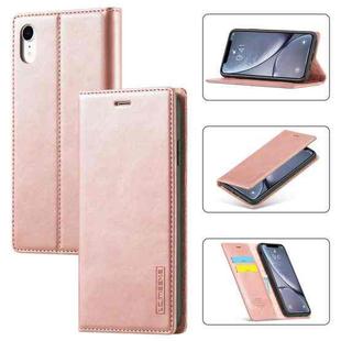 For iPhone XR LC.IMEEKE Strong Magnetism Ultra-thin Horizontal Flip Shockproof Matte TPU + PU Leather Case with Holder & Card Slots & Wallet(Rose Gold)