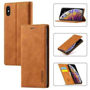 For iPhone XS Max LC.IMEEKE Strong Magnetism Ultra-thin Horizontal Flip Shockproof Matte TPU + PU Leather Case with Holder & Card Slots & Wallet(Brown)