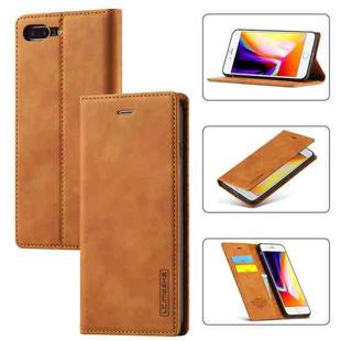 LC.IMEEKE Strong Magnetism Ultra-thin Horizontal Flip Shockproof Matte TPU + PU Leather Case with Holder & Card Slots & Wallet For iPhone 8 Plus / 7 Plus(Brown)