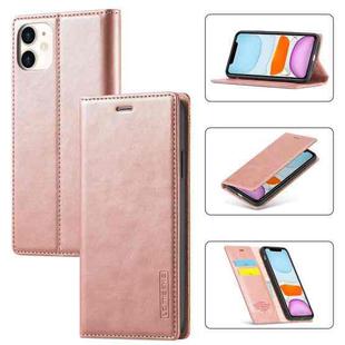 For iPhone 11 LC.IMEEKE Strong Magnetism Ultra-thin Horizontal Flip Shockproof Matte TPU + PU Leather Case with Holder & Card Slots & Wallet (Rose Gold)