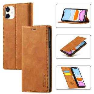 For iPhone 11 LC.IMEEKE Strong Magnetism Ultra-thin Horizontal Flip Shockproof Matte TPU + PU Leather Case with Holder & Card Slots & Wallet (Brown)