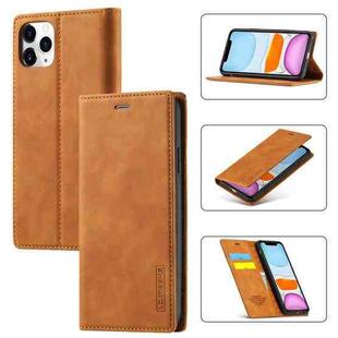 For iPhone 11 Pro LC.IMEEKE Strong Magnetism Ultra-thin Horizontal Flip Shockproof Matte TPU + PU Leather Case with Holder & Card Slots & Wallet (Brown)