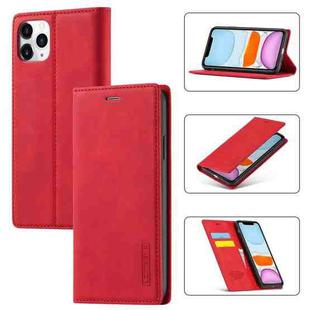 For iPhone 11 Pro Max LC.IMEEKE Strong Magnetism Ultra-thin Horizontal Flip Shockproof Matte TPU + PU Leather Case with Holder & Card Slots & Wallet (Red)