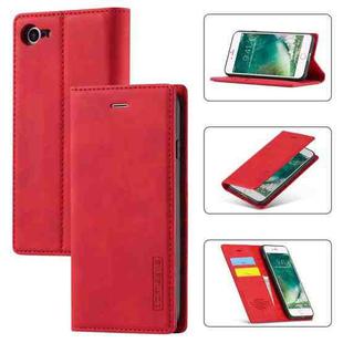 For iPhone SE 2022 / SE 2020 / 8 / 7 LC.IMEEKE Strong Magnetism Ultra-thin Horizontal Flip Shockproof Matte TPU + PU Leather Case with Holder & Card Slots & Wallet(Red)