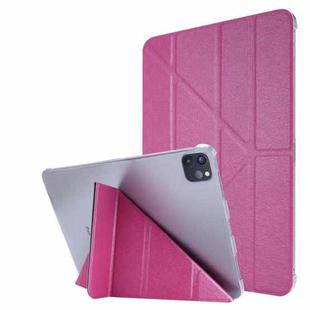 Silk Texture Horizontal Deformation Flip Leather Case with Three-folding Holder For iPad Air 2022 / 2020 10.9(Rose Red)