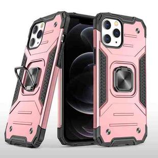 For iPhone 12 / 12 Pro Magnetic Armor Shockproof TPU + PC Case with Metal Ring Holder(Rose Gold)
