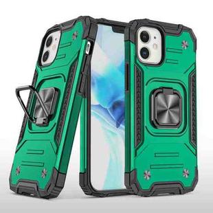 For iPhone 12 mini Magnetic Armor Shockproof TPU + PC Case with Metal Ring Holder (Deep Green)