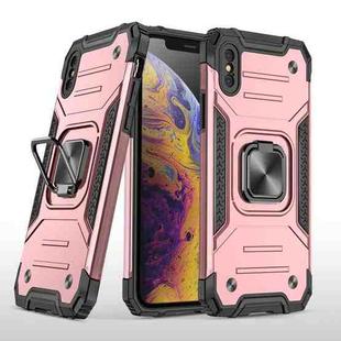 For iPhone X / XS Magnetic Armor Shockproof TPU + PC Case with Metal Ring Holder(Rose Gold)