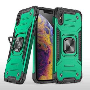 For iPhone X / XS Magnetic Armor Shockproof TPU + PC Case with Metal Ring Holder(Deep Green)
