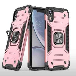 For iPhone XR Magnetic Armor Shockproof TPU + PC Case with Metal Ring Holder(Rose Gold)