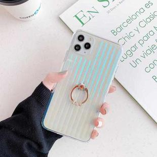 Electroplating Gradient Suitcase Stripe TPU Shockproof Protective Case With Stand Ring Holder, model:For iPhone 11 Pro(Blu-ray Gradient Pure White)