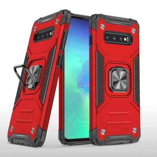 For Samsung Galaxy S10+ Magnetic Armor Shockproof TPU + PC Case with Metal Ring Holder(Red)