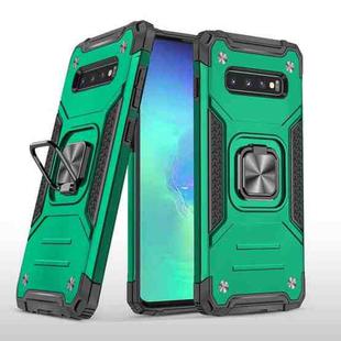 For Samsung Galaxy S10+ Magnetic Armor Shockproof TPU + PC Case with Metal Ring Holder(Dark Green)