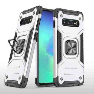 For Samsung Galaxy S10+ Magnetic Armor Shockproof TPU + PC Case with Metal Ring Holder(Silver)