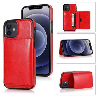 For iPhone 12 mini Shockproof PU + TPU Protective Case with Card Slots & Holder (Red)