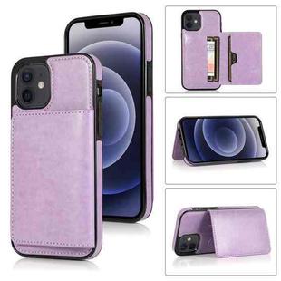 For iPhone 12 mini Shockproof PU + TPU Protective Case with Card Slots & Holder (Purple)