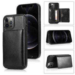 For iPhone 12 / 12 Pro Shockproof PU + TPU Protective Case with Card Slots & Holder(Black)