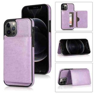 For iPhone 12 / 12 Pro Shockproof PU + TPU Protective Case with Card Slots & Holder(Purple)