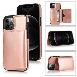 For iPhone 12 / 12 Pro Shockproof PU + TPU Protective Case with Card Slots & Holder(Rose Gold)