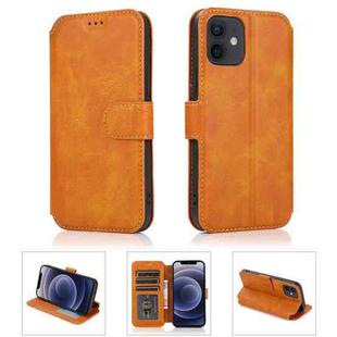 For iPhone 12 mini Shockproof PU + TPU Leather Case with Card Slots & Holder & Photo Frame & Wallet (Khaki)