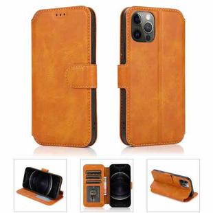 For iPhone 12 / 12 Pro Shockproof PU + TPU Leather Case with Card Slots & Holder & Photo Frame & Wallet(Khaki)