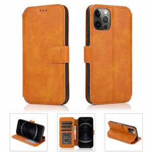 For iPhone 12 Pro Max Shockproof PU + TPU Leather Case with Card Slots & Holder & Photo Frame & Wallet(Khaki)