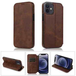 For iPhone 12 mini Strong Magnetic Closure PU + TPU Leather Case with Card Slots & Holder (Brown)