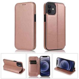 For iPhone 12 mini Strong Magnetic Closure PU + TPU Leather Case with Card Slots & Holder (Rose Red)