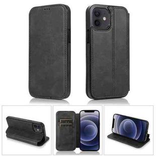 For iPhone 12 mini Strong Magnetic Closure PU + TPU Leather Case with Card Slots & Holder (Black)