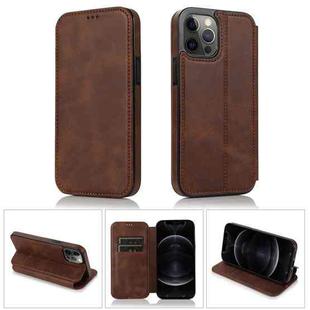 For iPhone 12 / 12 Pro Strong Magnetic Closure PU + TPU Leather Case with Card Slots & Holder(Brown)