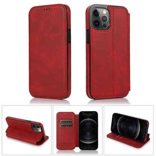 For iPhone 12 / 12 Pro Strong Magnetic Closure PU + TPU Leather Case with Card Slots & Holder(Red)